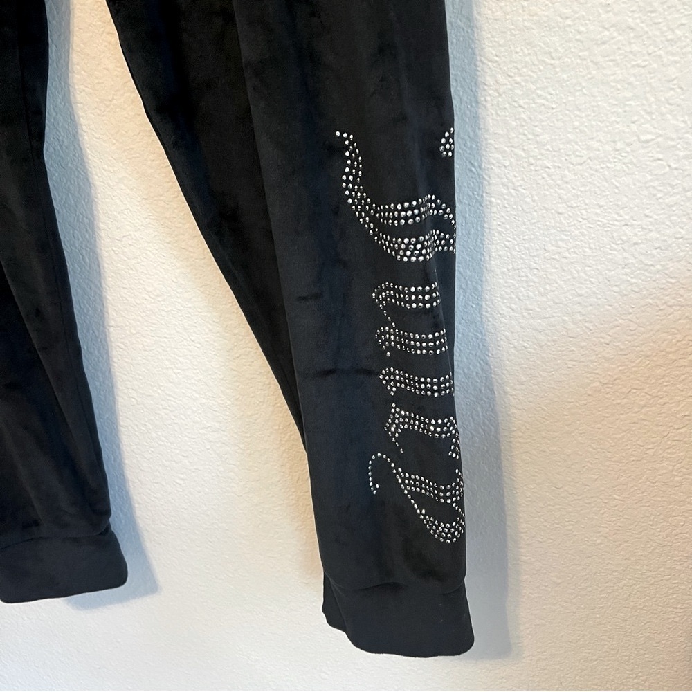 Juicy Couture embellished velour jogger pants, black, pull up size M - Picture 9 of 11